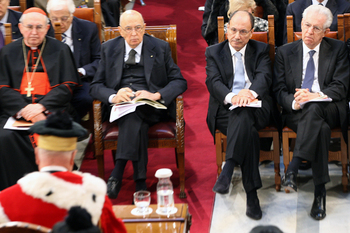 Il Presidente Schifani, accanto al Capo dello Stato, nell'Aula Magna della Corte di Cassazione, durante la cerimonia di inaugurazione dell'Anno Giudiziario