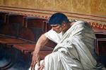 Particolare degli affreschi: Catilina ascolta Cicerone