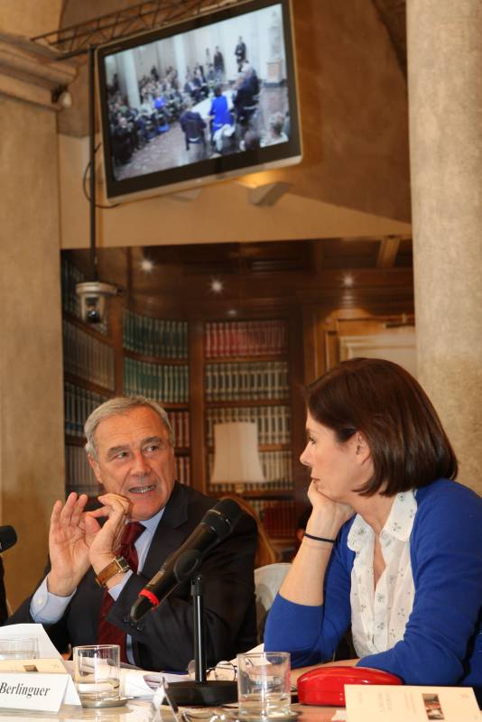 Il Presidente Grasso con la moderatrice Bianca Berlinguer.