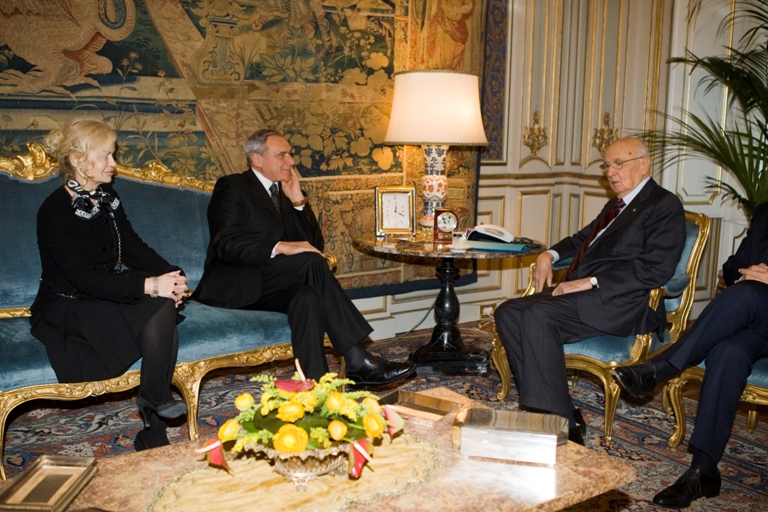 Il Segretario Generale del Senato, Elisabetta Serafin, il Presidente Grasso e il Presidente Napolitano