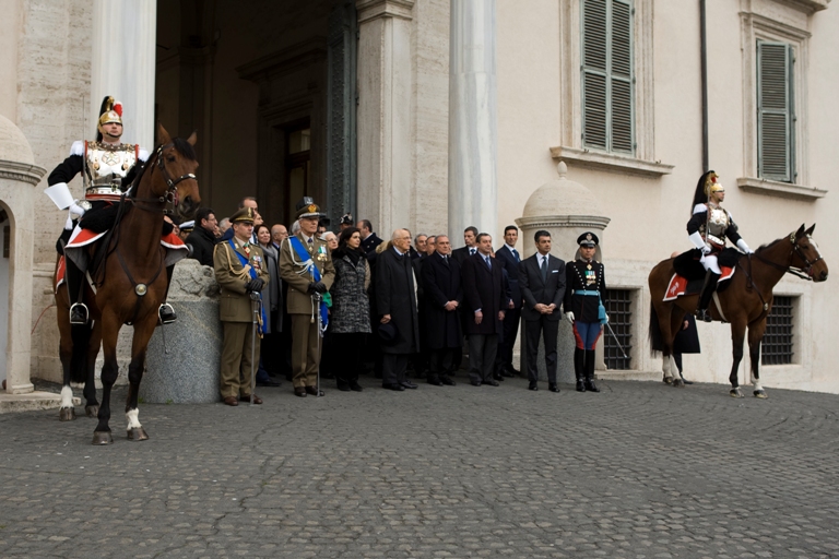 I Presidenti Boldrini, Napolitano e Grasso, all'uscita del Quirinale