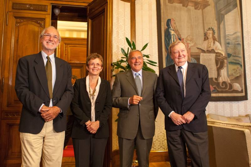Il Presidente Grasso incontra i nuovi senatori a vita, senatore Renzo Piano, senatrice Elena Cattaneo e senatore Carlo Rubbia.