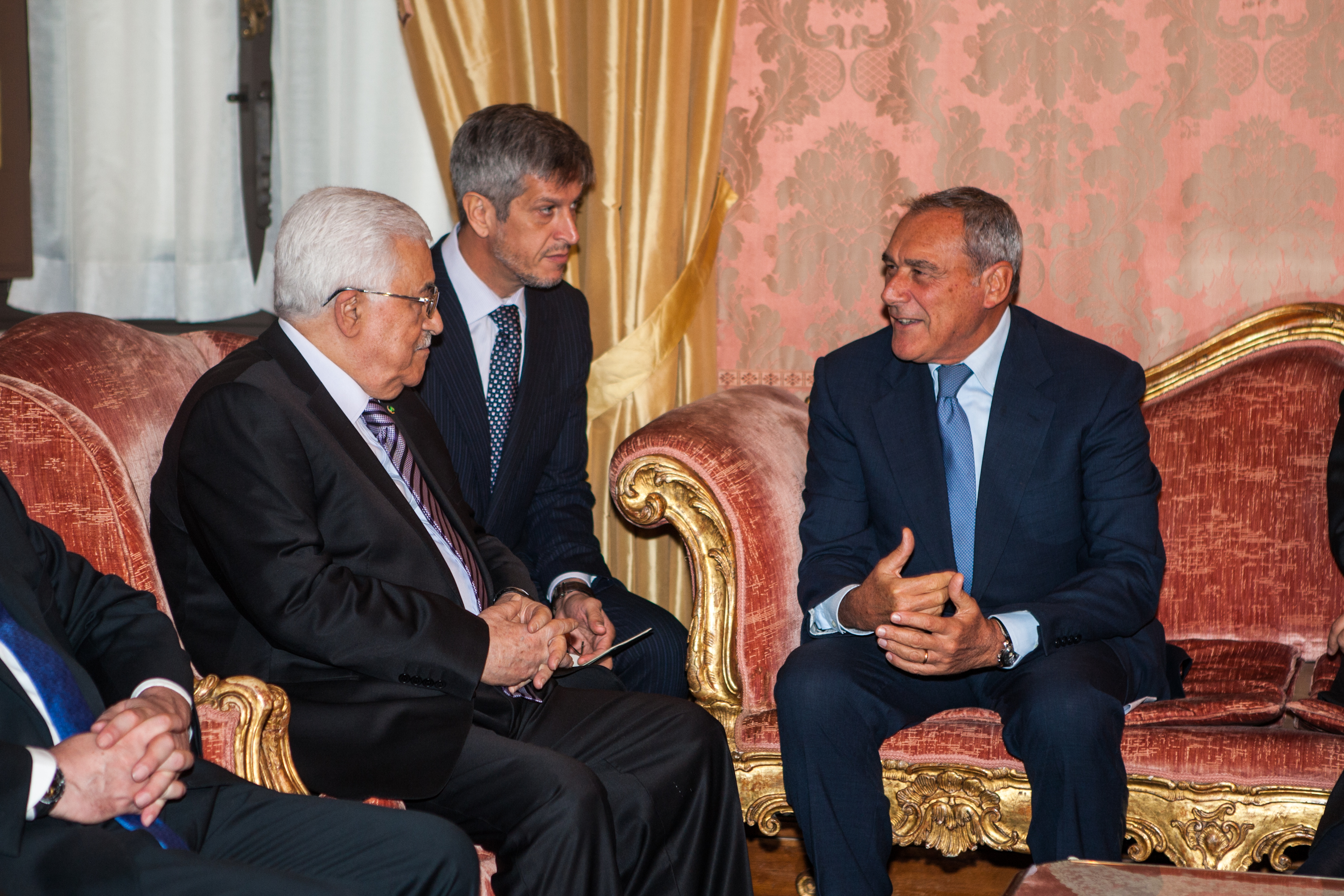 Il Presidente Grasso a colloquio con il Presidente della Palestina, Mahmoud Abbas (Abu Mazen).