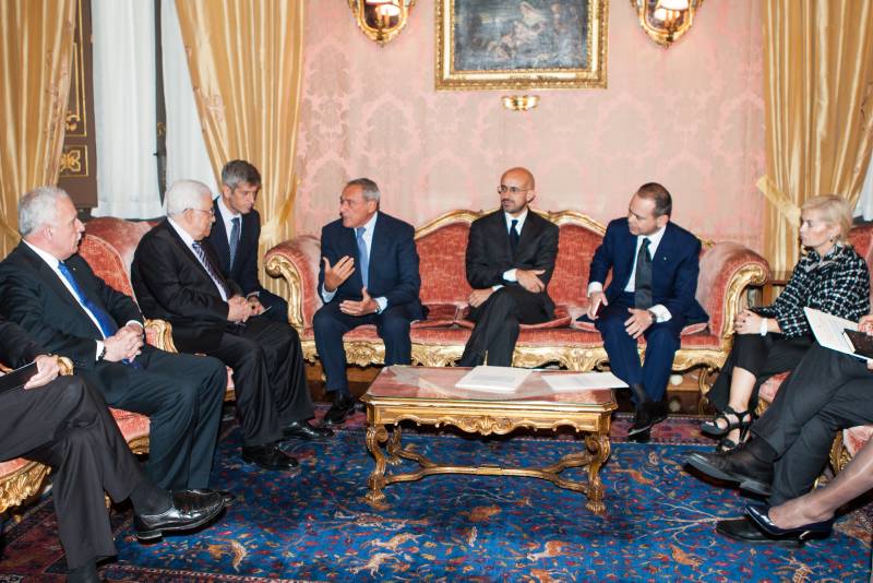 Un momento dell'incontro con la delegazione al seguito del Presidente della Palestina, Mahmoud Abbas