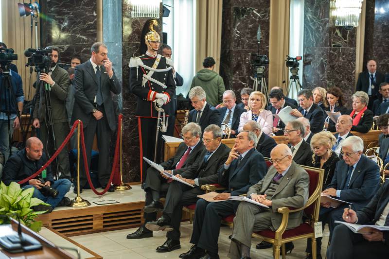 Il presidente Grasso durante un momento della relazione del presidente della Corte dei Conti, Raffaele Squitieri