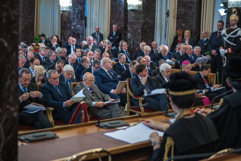 Il presidente della Repubblica Napolitano ed il presidente del Senato Grasso, seguonola relazione del Procuratore generale della Corte dei Conti Salvatore Nottola