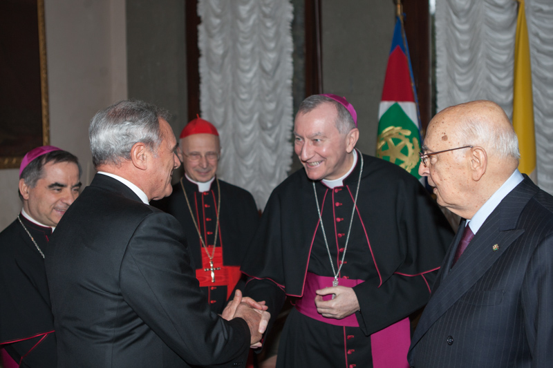 Il Presidente Grasso con il Segretario di Stato della Santa Sede S.Em. Rev.ma Mons. Pietro Parolin e il Presidente della Repubblica Giorgio Napolitano.