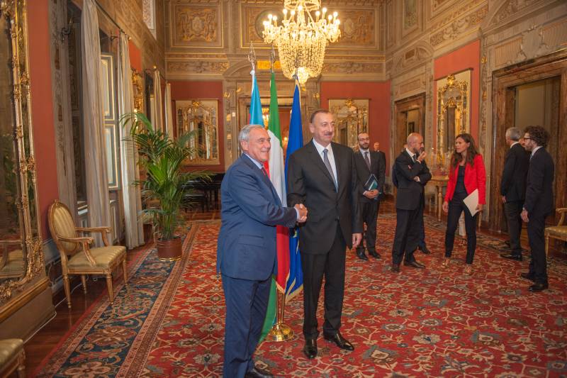 Il presidente Grasso ha accolto il presidente Ilaham Aliyev a palazzo Giustiniani