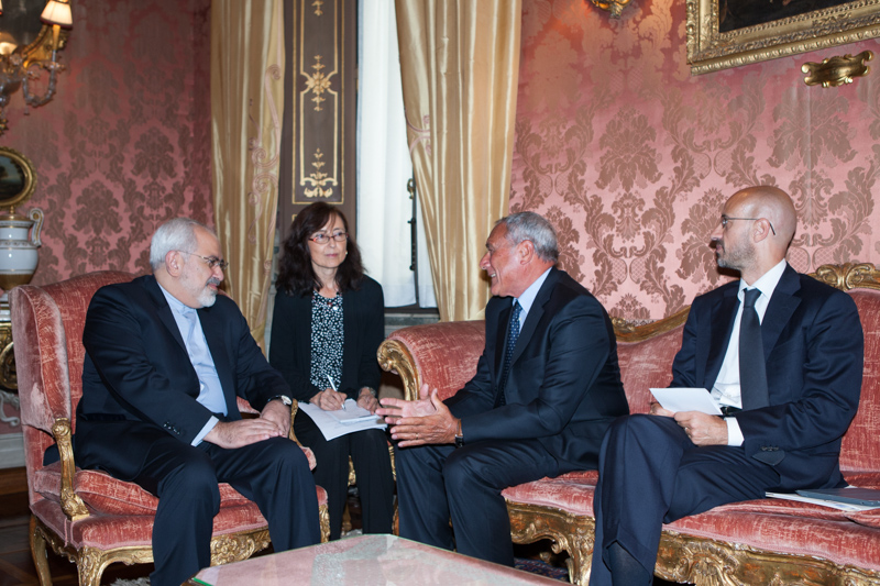 Il Presidente Grasso con il Ministro degli Affari esteri della Repubblica Islamica dell'Iran, Mohammad Javad Zarif.