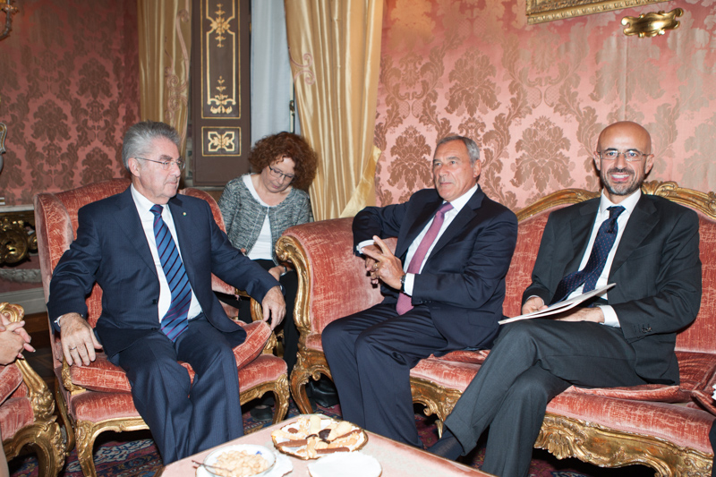 Presidente Grasso con il Presidente della Repubblica d'Austria, Heinz Fischer e il Consigliere per gli affari internazionali, Rosario Aitala.