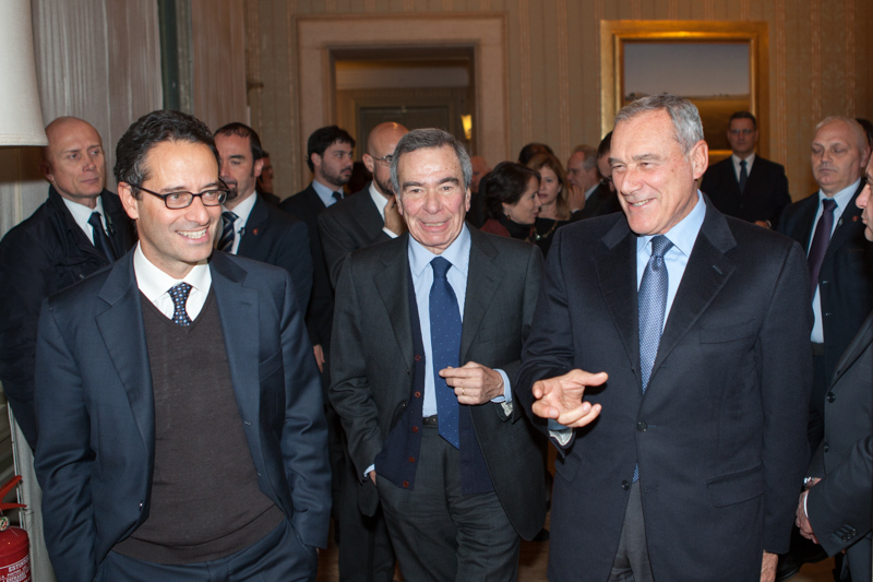 Il presidente Grasso con il presidente dell'ANSA Giulio Anselmi e il direttore dell'ANSA Luigi Contu.