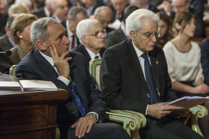 Il Presidente Grasso con il Presidente della Repubblica, Sergio Mattarella assistono alla cerimonia