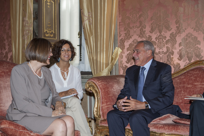 Il Presidente Grasso a colloquio con la Presidente del Parlamento della Repubblica di Serbia, Maya Gojkovic.