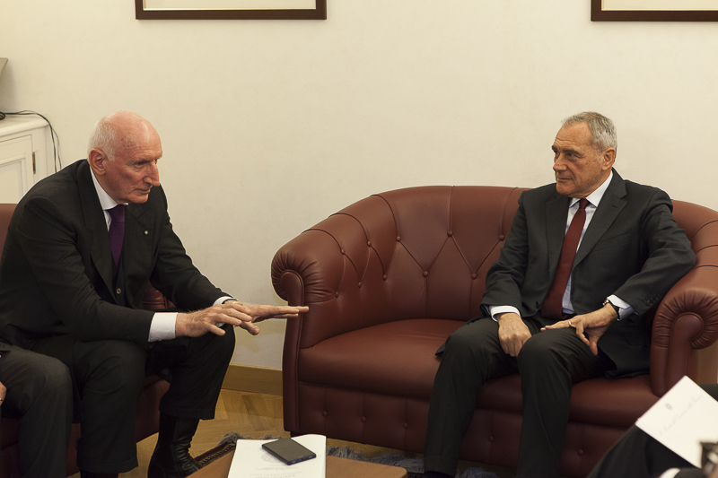 Il Presidente Grasso incontra Raffaele Squitieri, Presidente della Corte dei conti, prima del convegno.
