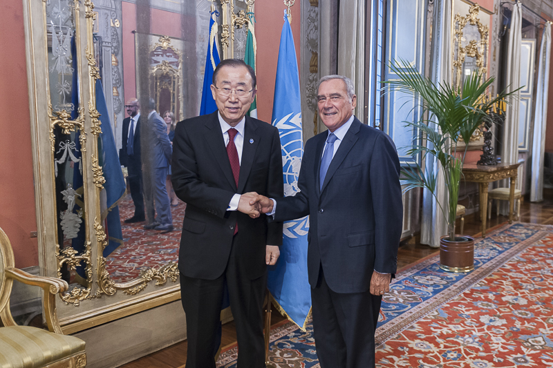 Il Presidente del Senato, Pietro Grasso, riceve il Segretario Generale dell'ONU, Ban Ki-Moon.