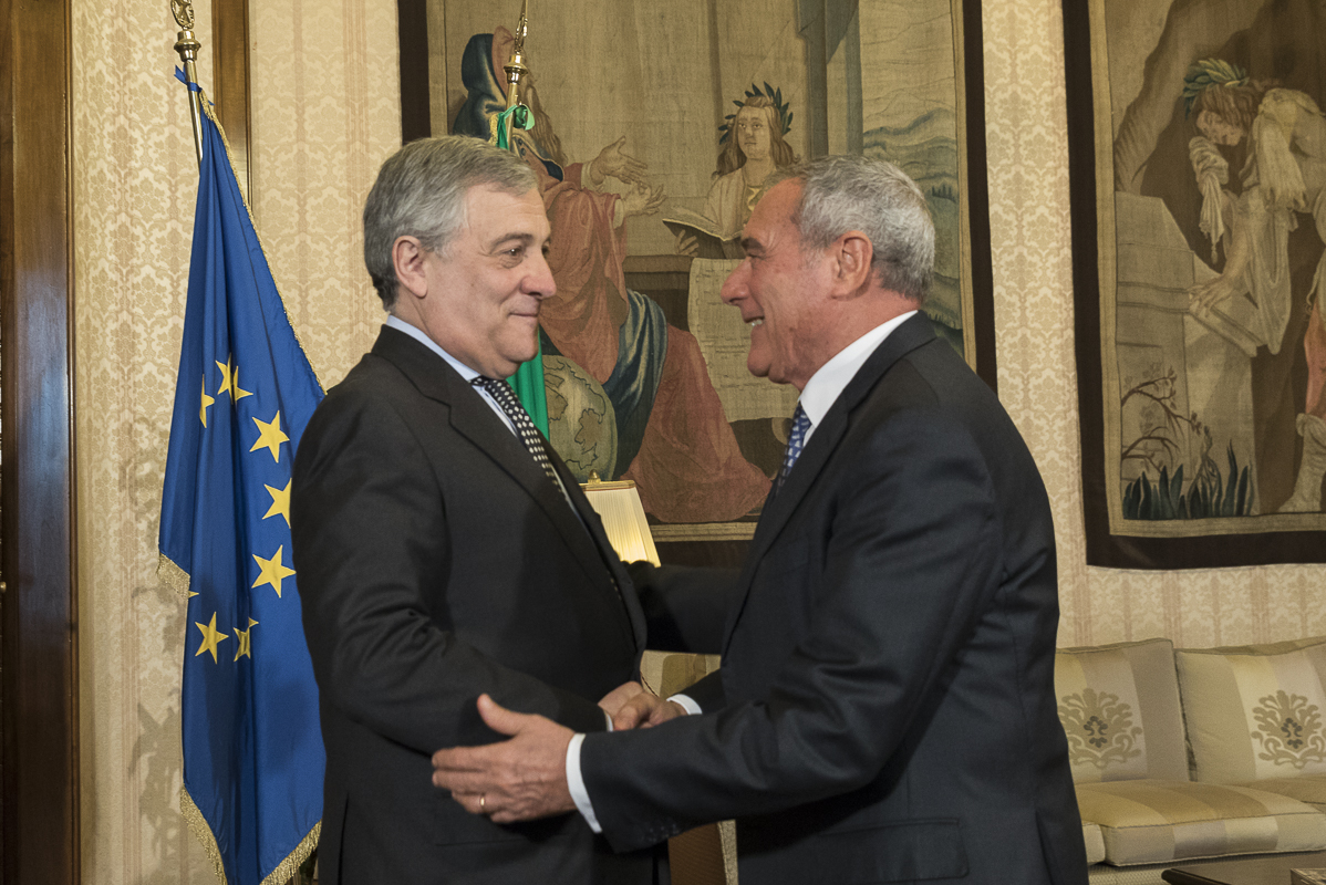 Il Presidente Grasso incontra il Presidente del Parlamento europeo, Antonio Tajani.