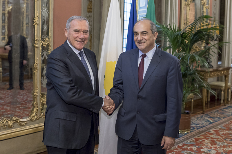 Il Presidente Grasso incontra Demetris Syllouris, Presidente della Camera dei Rappresentanti della Repubblica di Cipro.