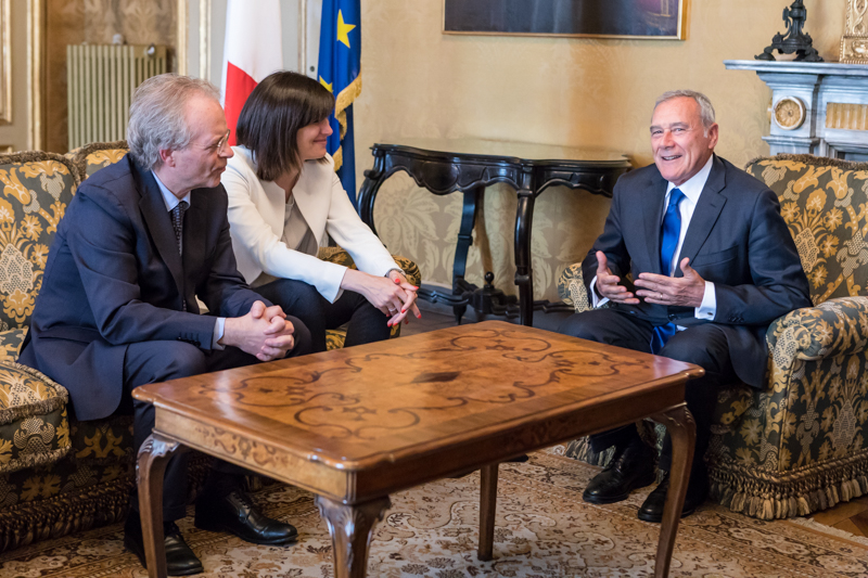 Il Presidente Grasso a colloquio col Sindaco di Torino, Chira Appendino e il Prefetto, Renato Saccone
