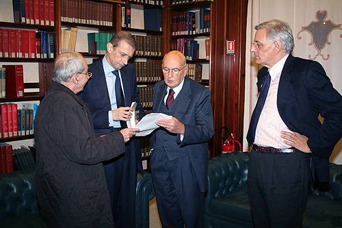 Da sinistra, Giuliano Amato, Piero Fassino, Giorgio Napolitano e Cesare Salvi