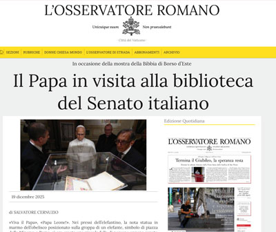 L’Osservatore Romano: Papa Leone XIV in visita al Senato