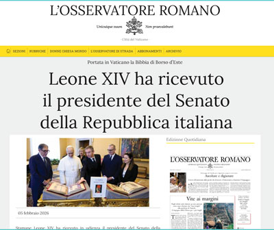 L’Osservatore Romano: Leone XIV riceve il Presidente del Senato