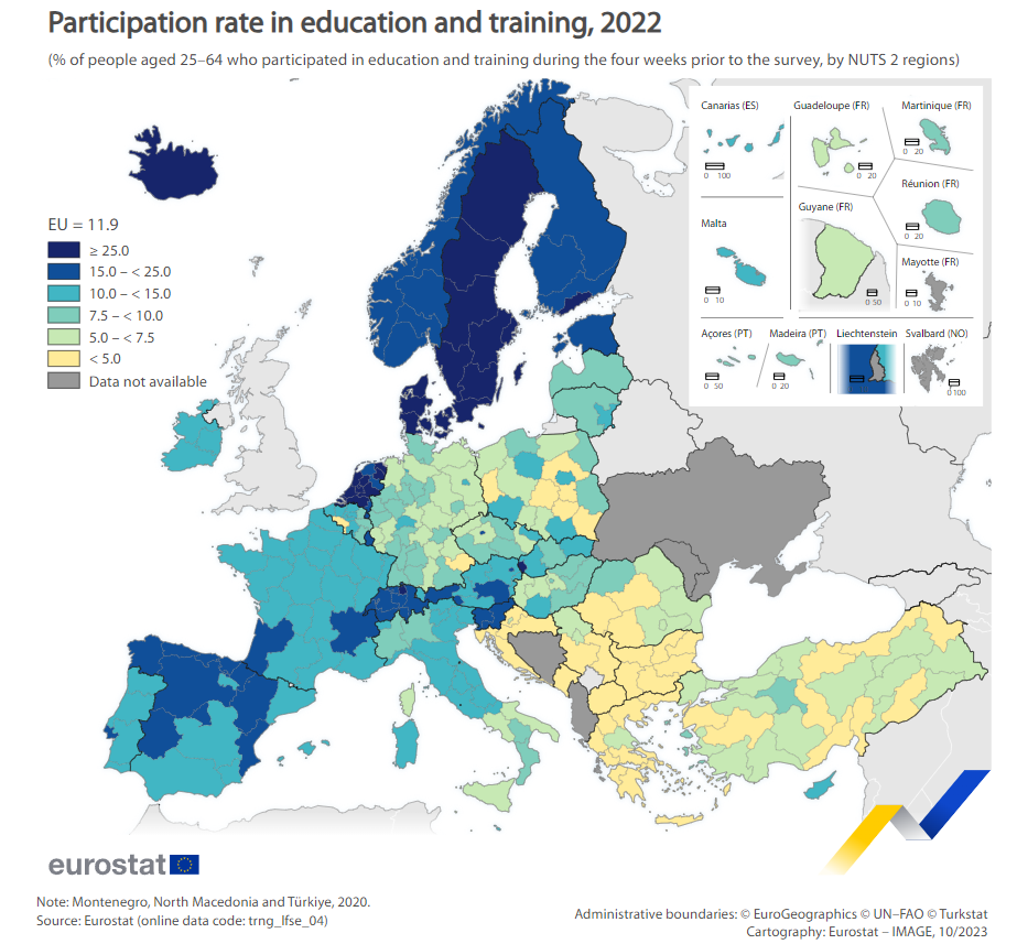 Percentuale di adulti
              che seguono corsi di apprendimento e formazione