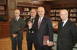 Intervento del Presidente Pera. Accanto a lui da sinistra il Segretario Generale Malaschini e i Vice Presidenti Moro e Dini