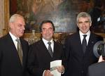 Il Presidente del Senato Marcello Pera, il Maestro Riccardo Muti e il Presidente della Camera Pier Ferdinando Casini, poco prima dell'inizio del concerto
