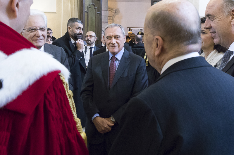 Il Presidente Grasso incontra le Autorità, nell'Aula Giallombardo del Palazzo di Giustizia, prima dell'inizio della cerimonia di inaugurazione dell'Anno giudiziario.