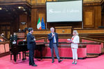 Il Presidente del CONI, Giovanni Malagò, tra Auro Bulbarelli e Simona Ventura