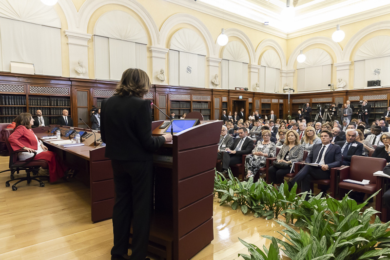La Sala Koch di palazzo Madama durante l'indirizzo di saluto del Presidente del Senato, Maria Elisabetta Alberti Casellati.
