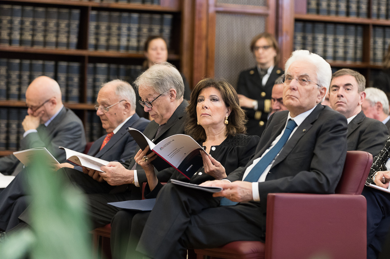Il Presidente della Repubblica e il Presidente del Senato della Repubblica durante la relazione annuale del Presidente dell'Autorità garante della concorrenza e del mercato.