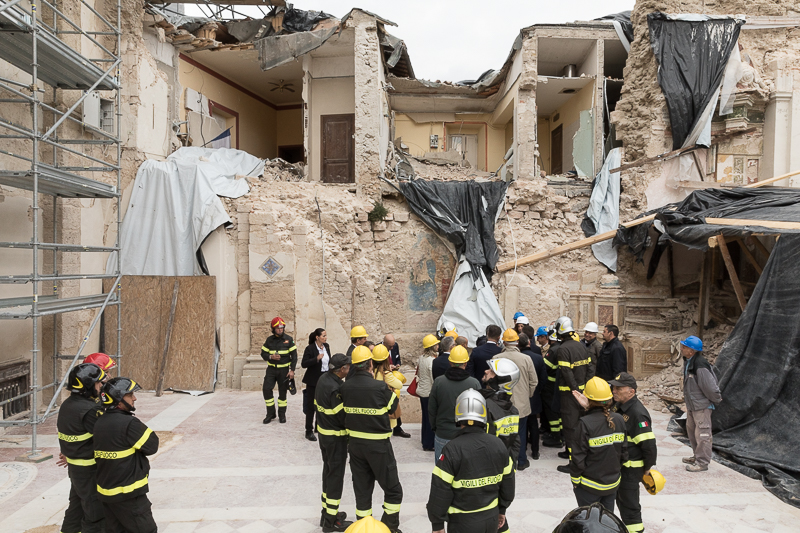 Norcia. Il Presidente del Senato della Repubblica visita il cantiere della Basilica di San Benedetto.