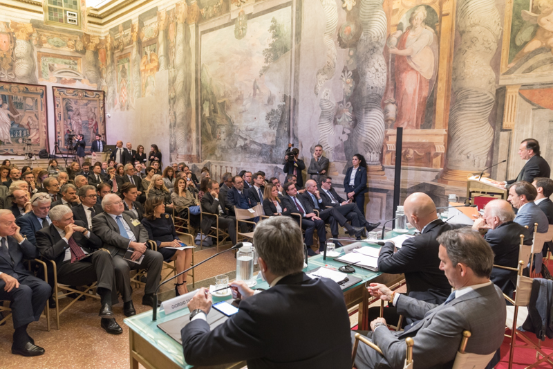 Il Presidente del Senato, Maria Elisabetta Alberti Casellati, durante i lavori del convegno, nella Sala Zuccari di Palazzo Giustiniani.