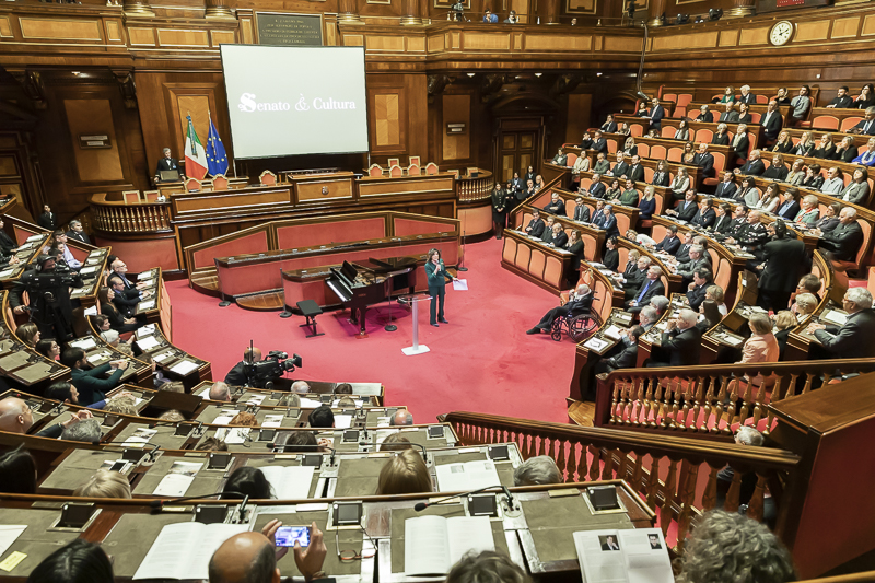 L'Aula legislativa di Palazzo Madama durante l'intervento del Presidente del Senato, Maria Elisabetta Alberti Casellati.