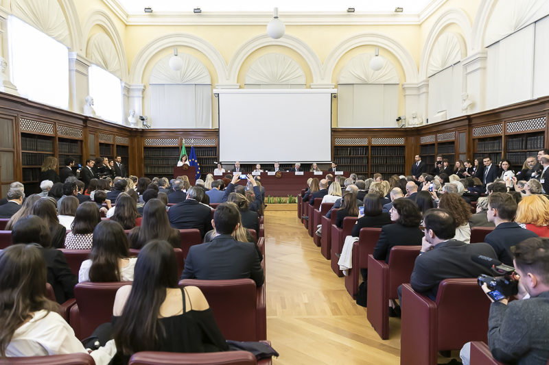 La Sala Koch di Palazzo Madama durante l'indirizzo di saluto del Presidente del Senato, Maria Elisabetta Alberti Casellati.