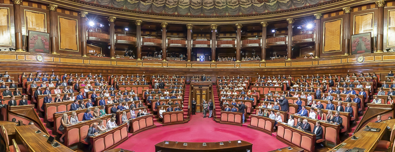L'Aula legislativa di Palazzo Madama durante l'intervento del Presidente del Senato, Maria Elisabetta Alberti Casellati.