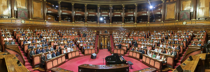 L'Aula legislativa di Palazzo Madama durante l'intervento del Presidente del Senato, Maria Elisabetta Alberti Casellati.