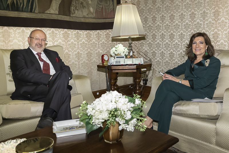 Un momento dell'incontro tra il Presidente del Senato, Maria Elisabetta Alberti Casellati, e l'Alto Commissario OSCE per le Minoranze Nazionali, Lamberto Zannier.