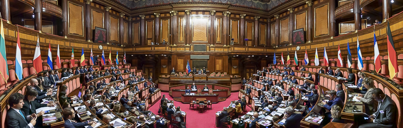 L'Aula legislativa di Palazzo Madama durante l'intervento del Presidente del Senato, Maria Elisabetta Alberti Casellati. L'Aula legislativa di Palazzo Madama durante l'intervento del Presidente del Senato, Maria Elisabetta Alberti Casellati.