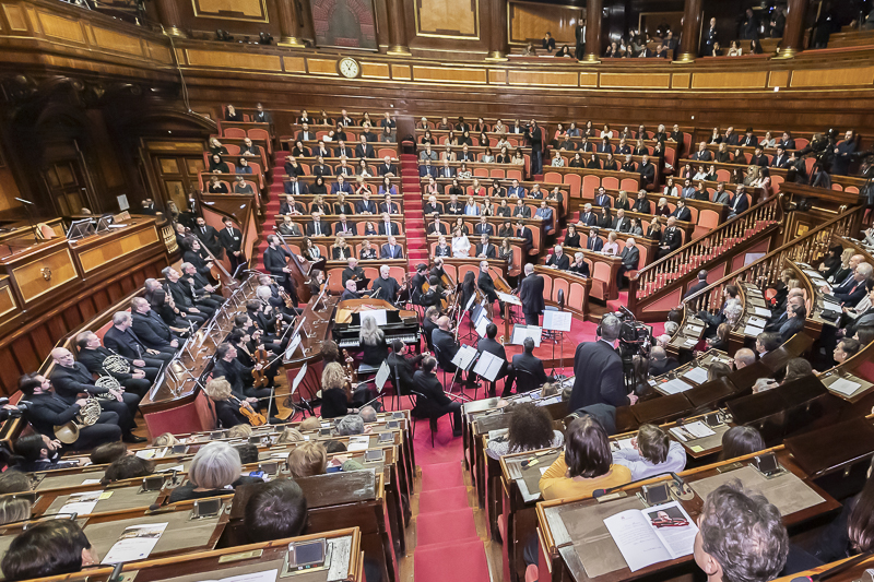 L'Aula legislativa di Palazzo Madama durante l'intervento del Presidente del Senato, Maria Elisabetta Alberti Casellati.
