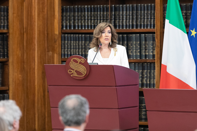 Il Presidente del Senato della Repubblica, Maria Elisabetta Alberti Casellati, durante il suo intervento in Sala Koch.