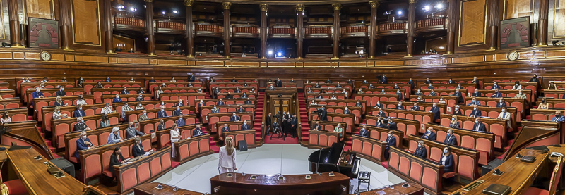 L'Aula legislativa di Palazzo Madama durante l'intervento del Presidente del Senato, Maria Elisabetta Alberti Casellati.
