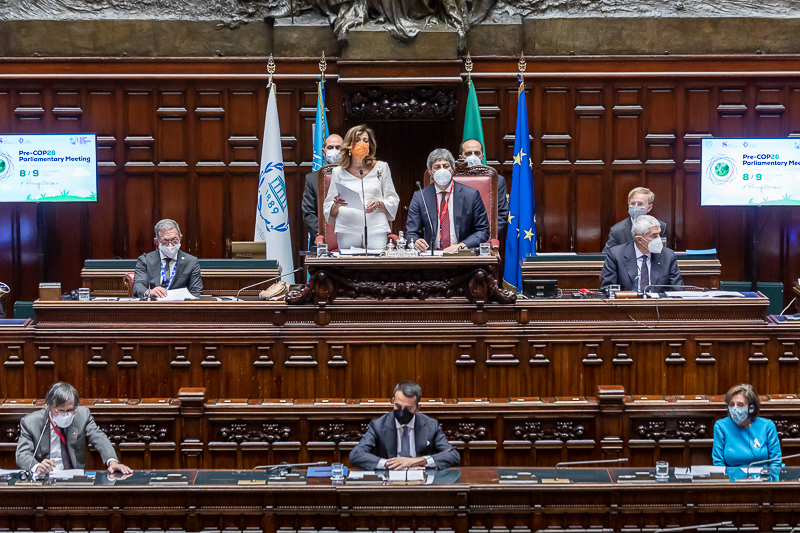Intervento del Presidente del Senato, Maria Elisabetta Alberti Casellati, nell'Aula legislativa di Palazzo Montecitorio in occasione della cerimonia di apertura della Conferenza parlamentare Pre-COP26.