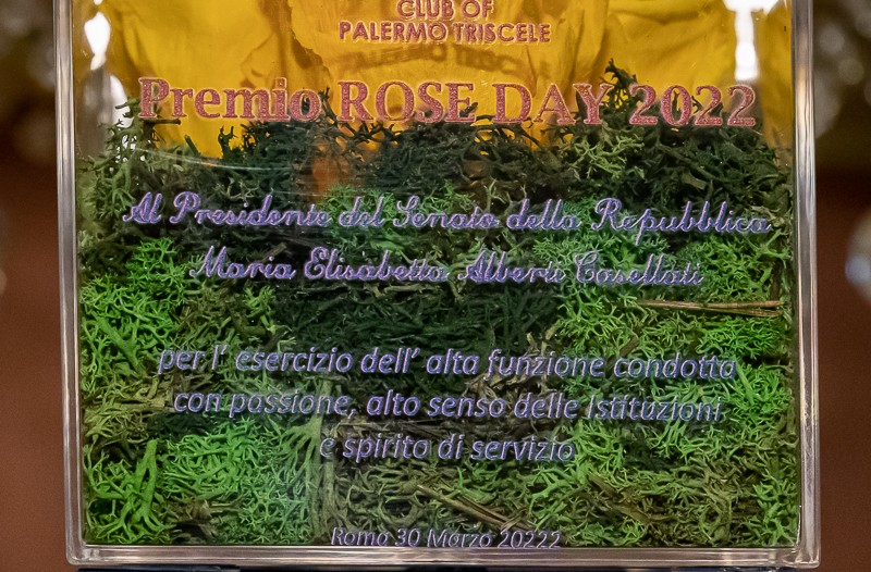 Il Premio Rose Day consegnato al Presidente del Senato, Maria Elisabetta Alberti Casellati.