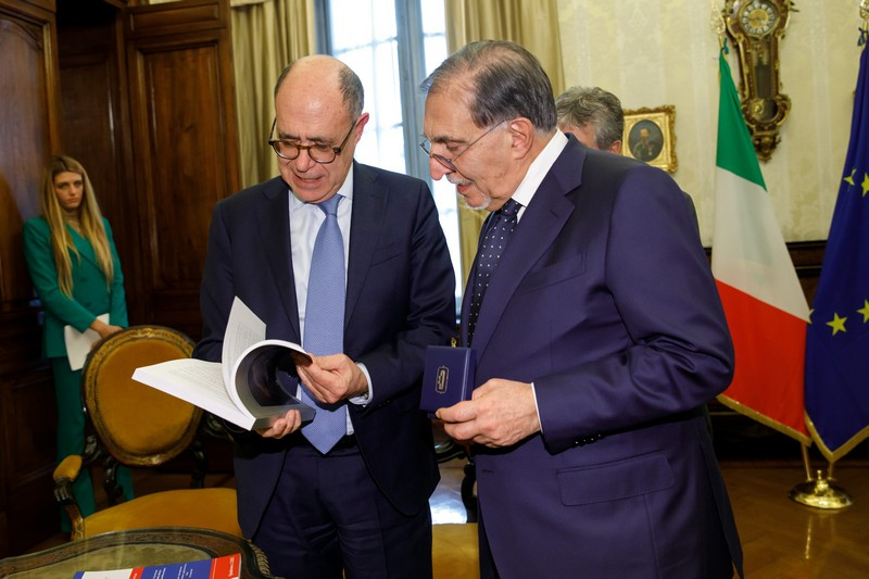 Il Presidente del Senato Ignazio La Russa con il Presidente della Corte dei Conti Guido Carlino